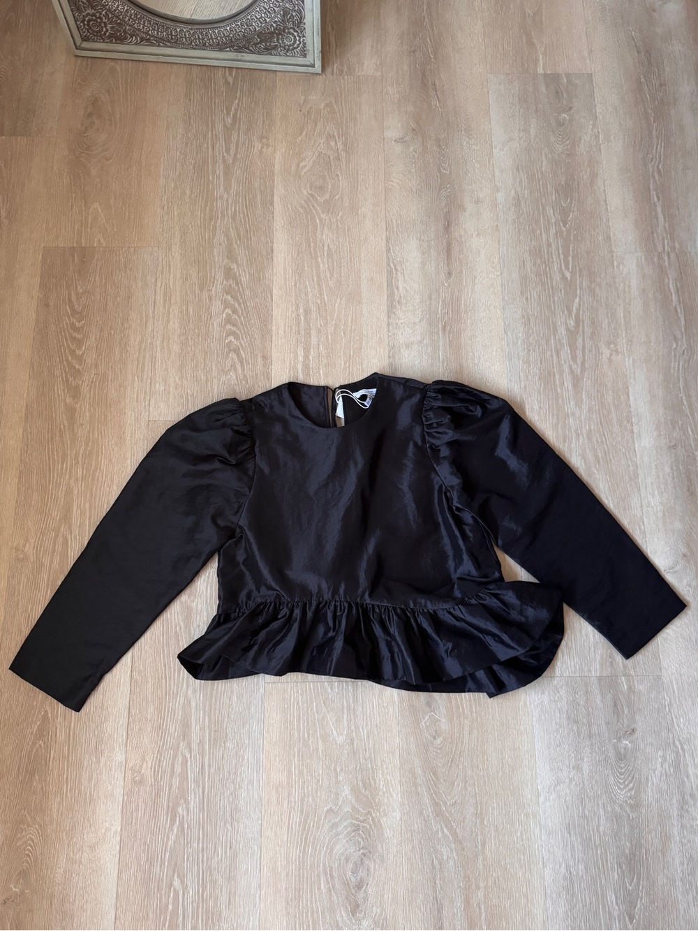 & Other Stories Black Peplum Ruffle Long-Sleeve Top